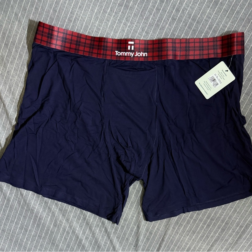 NWT 2XL Tommy John Navy Boxer Brief with red, plaid Waistband